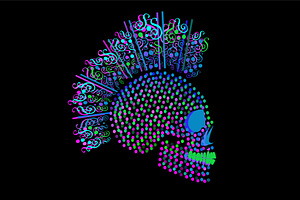 3D Punk Skull Icon With Dots And Orn