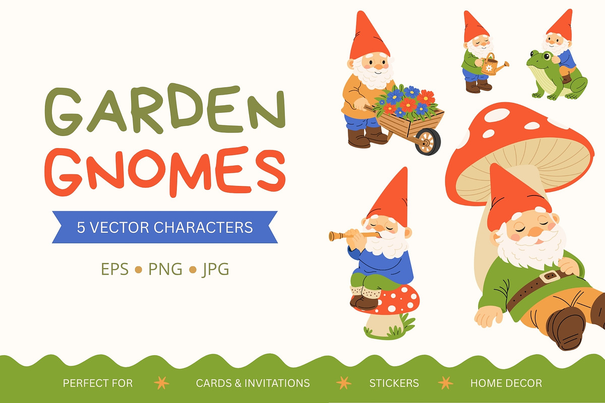 Cute Garden Gnome Collection, an Object Illustration by AnbyArt (Photo 1 of 6)