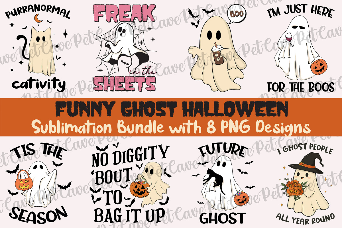 Funny Ghost Halloween PNG Bundle, a Graphic by Pet Cave (Photo 1 of 9)