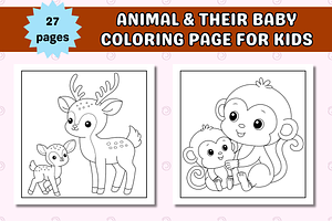 Animal & Their Baby Coloring Page