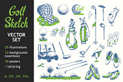 Golf Sketch Illustrations, a Background Graphic by Mona Monash (Thumbnail 1 of 9)