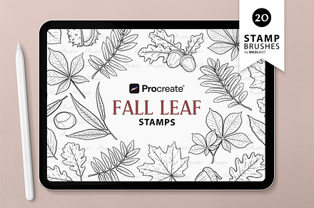 Fall Leaf Procreate Brush Stamps, a Shape Add-On by MadliArt