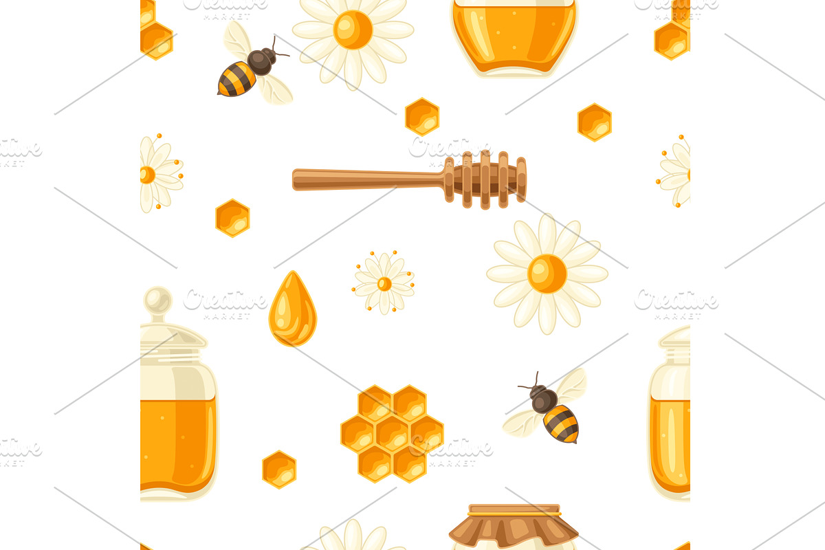 Seamless pattern with honey items, a Pattern Graphic by incomible
