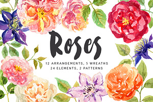 Roses. Watercolor collection