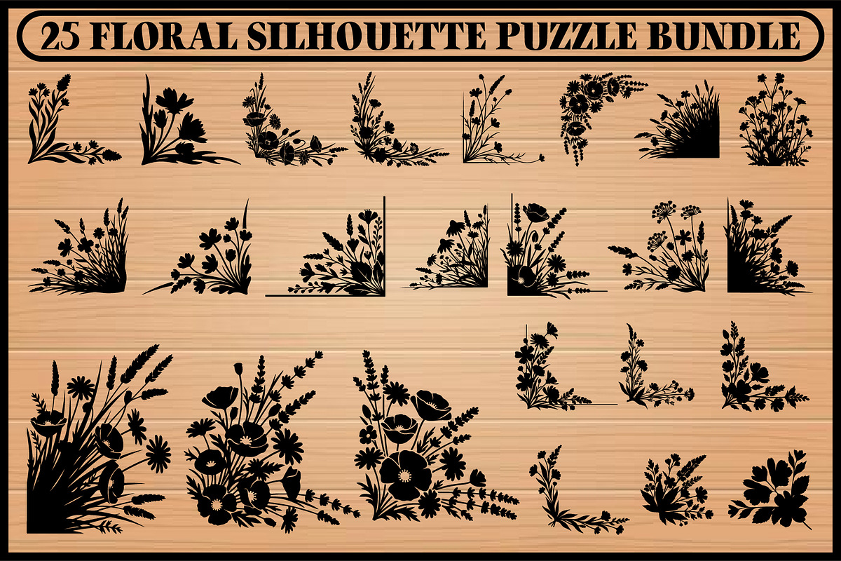 25 Floral Silhouette Puzzle Bundle, a Decorative Illustration by Artivon (Photo 4 of 4)