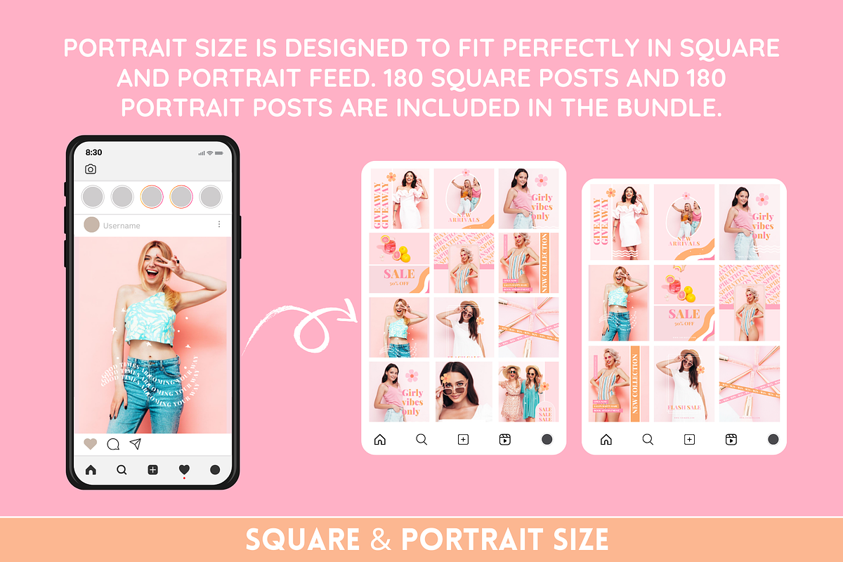 Peach Pink Instagram Templates, a Social Media Template by SunshineStudioBoutique (Photo 3 of 12)