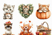 Watercolor Autumn Cat Clipart Bundle, an Illustration by Craft Nest (Thumbnail 3 of 6)