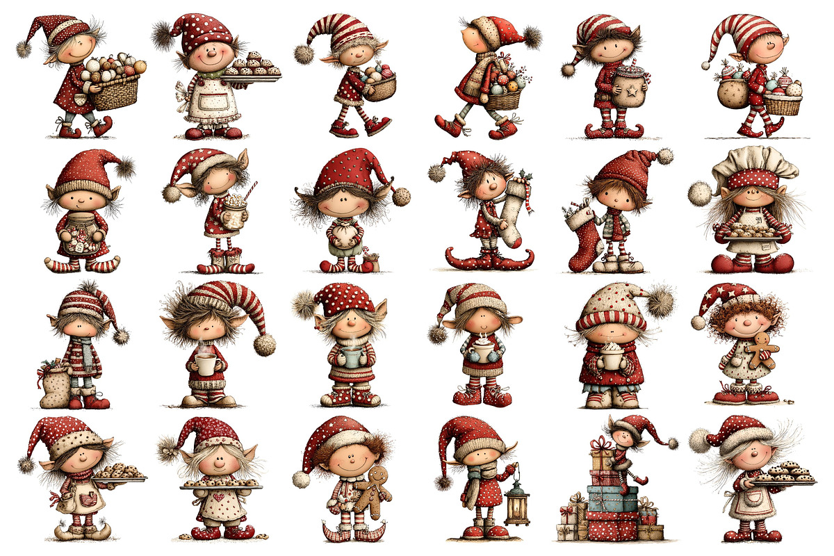 Whimsical Christmas Elves Clipart, a Seasonal Illustration by Nicolle's Colorful Art (Photo 2 of 3)