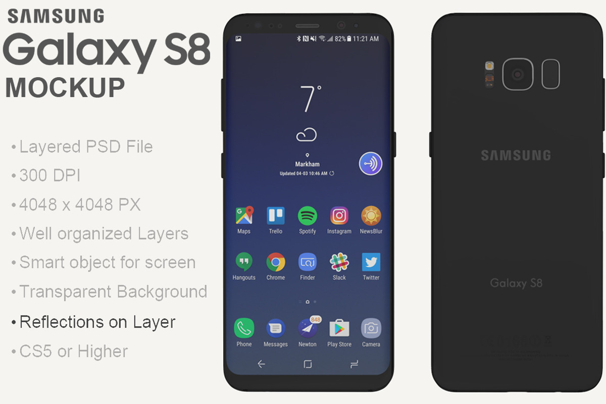 Samsung Galaxy S8 PSD Mockup, an Android Mockup by PSD Mockups (Photo 3 of 7)