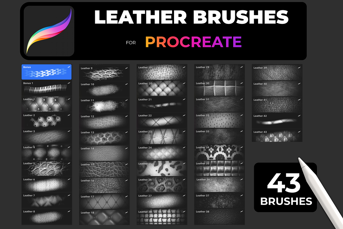 LEATHER brushes for   PROCREATE, a Brush Add-On by Graphics Resources (Photo 2 of 11)