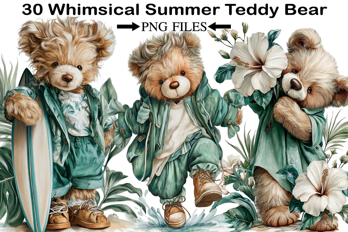 Whimsical Summer Teddy Bear Clipart, an Illustration by Black Bird Studio (Photo 1 of 5)