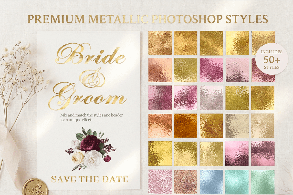 Wedding Invitation Photoshop Styles, a Layer Style Add-On by Photohacklovers (Photo 2 of 9)