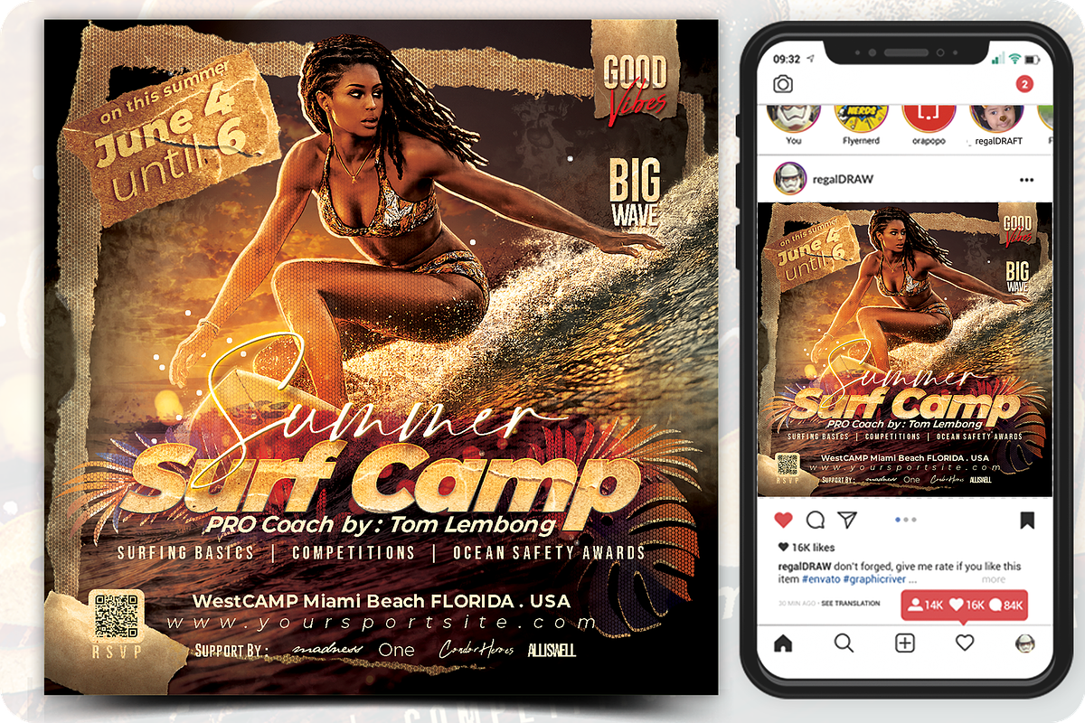 Summer Surf Camp Flyer Template, a Flyer Template by regalDRAW (Photo 1 of 4)