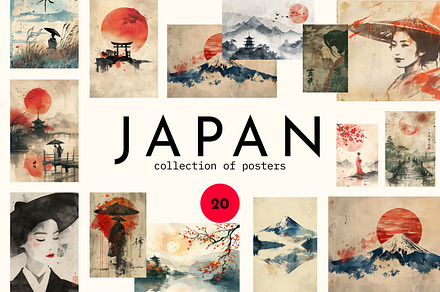 Retro Japan Posters, a Poster Template by Art's and patterns