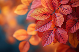 Vibrant autumn leaves showcase shades of red and orange in a tranquil forest se, a Nature Photo by AlyaAnd