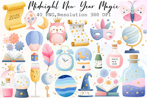 Midnight New Year Magic Clipart, an Illustration by Sublimation Artist