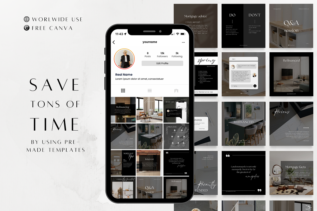 100 Mortgage Broker Posts Black, a Social Media Template by ZoaniDesign (Photo 3 of 10)