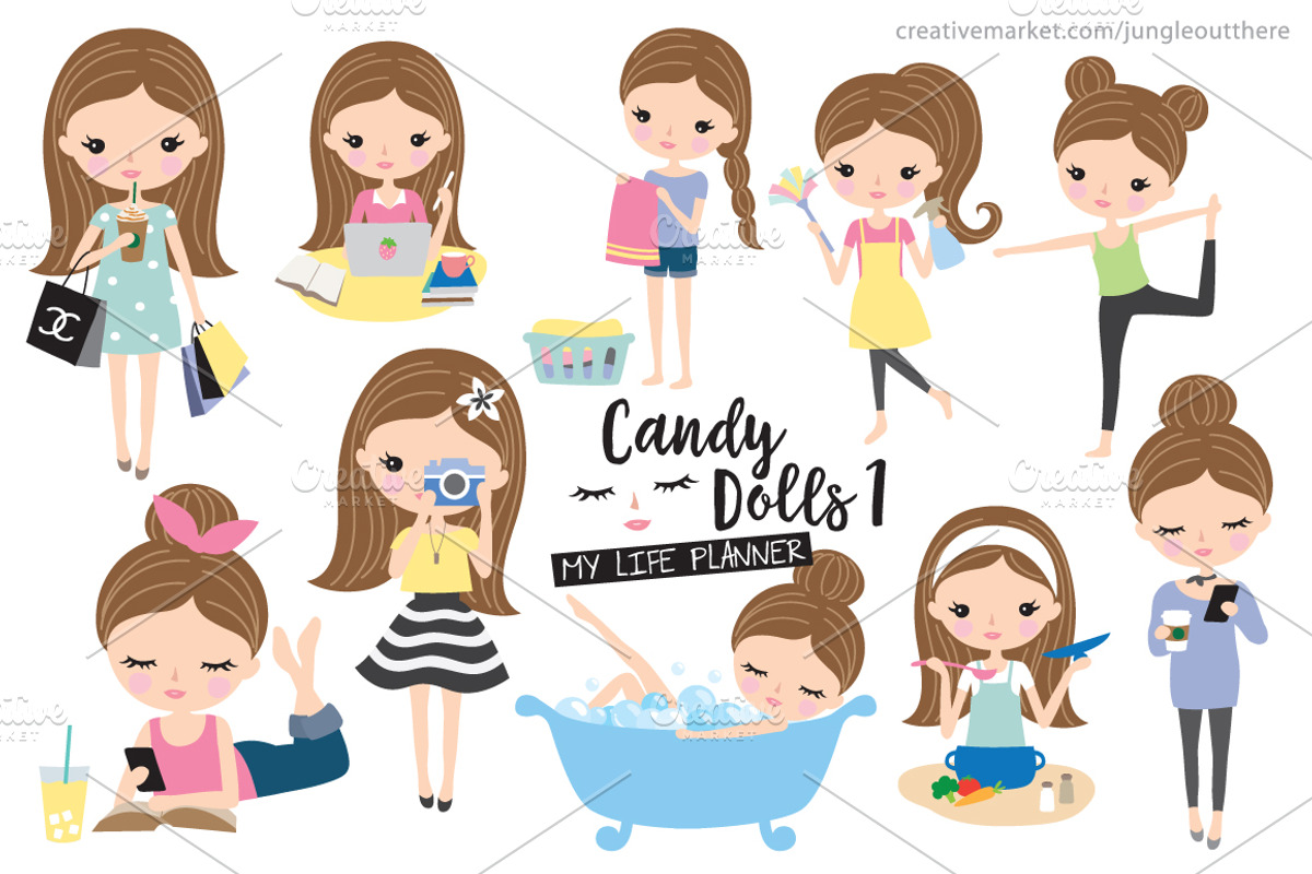Girl Life Vector Set, a Person Illustration by CreativeCatandCo
