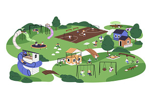 Kids play on kindergarten playground, a Person Illustration by PaperTrident
