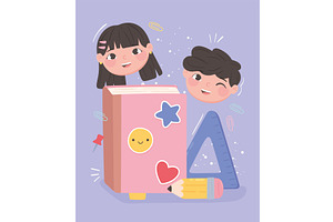 school students and book, an Education Illustration by studiogstock