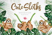 Cute Sloths - watercolor set, an Animal Illustration by CrystalinaShop (Thumbnail 1 of 4)