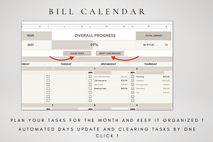 Bill Calendar Excel Template