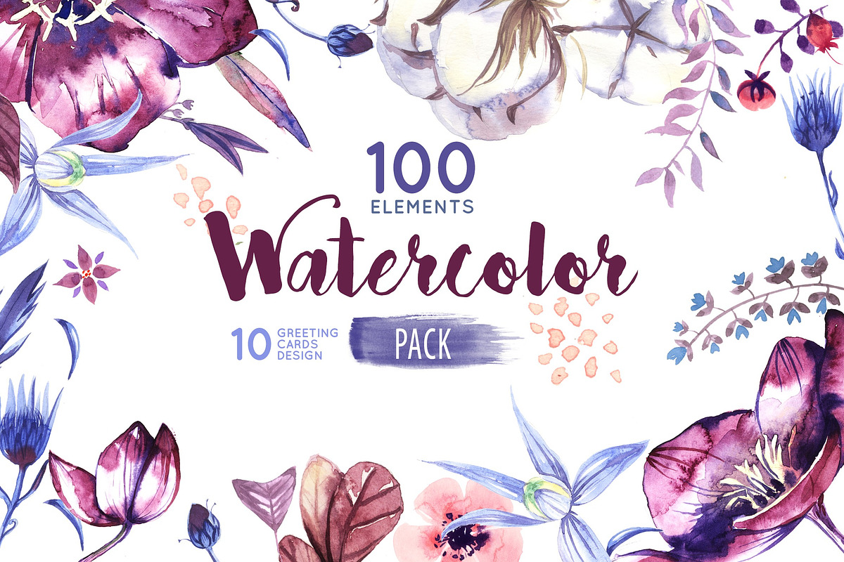 Watercolor Flowers Pack, an Illustration by 2dsight (Photo 1 of 5)