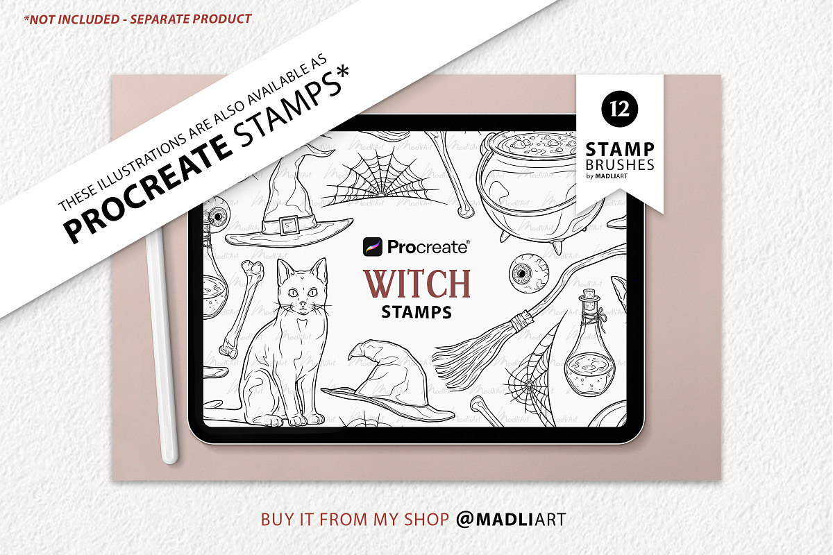 Spooky Witch Vector Line Art, an Illustration by MadliArt (Photo 4 of 4)