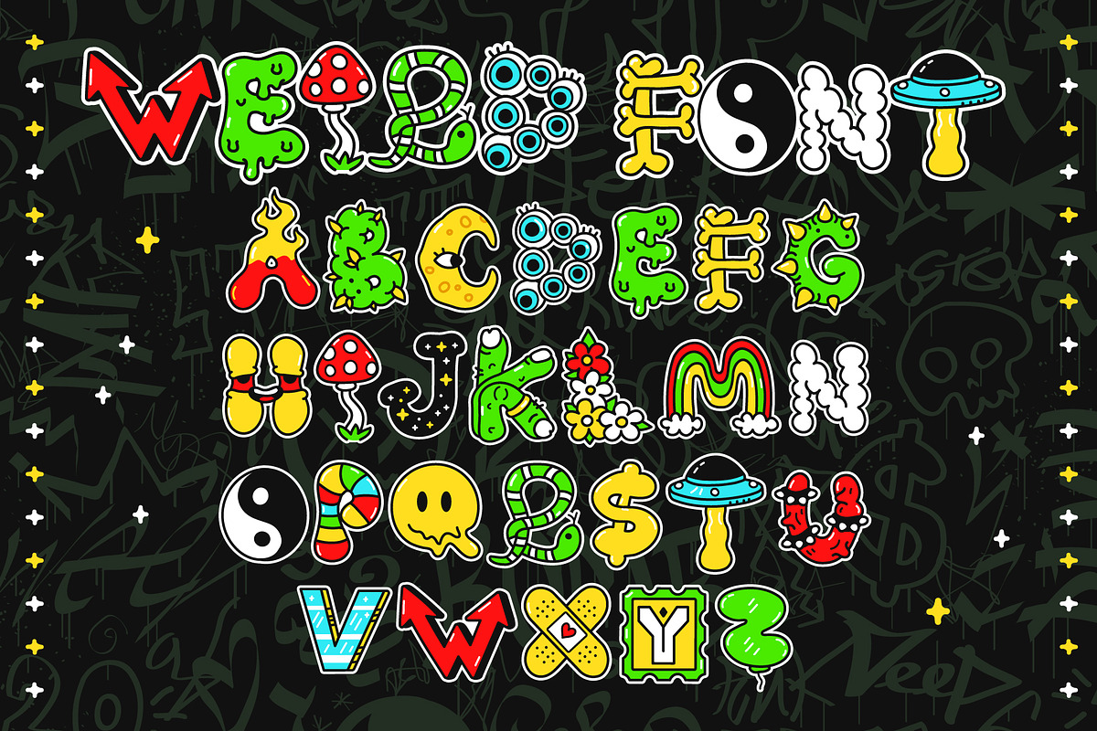 Psychedelic Alphabet Vector Set, a Decorative Illustration by Slavko Kahovsky (Photo 1 of 5)