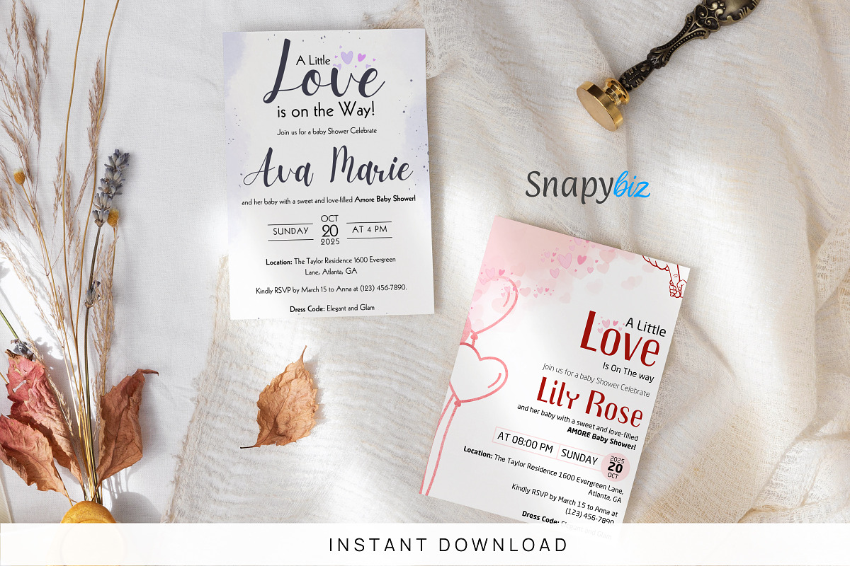 Canva AMORE Baby Shower Invitation, an Invitation Template by Snapybiz (Photo 1 of 8)