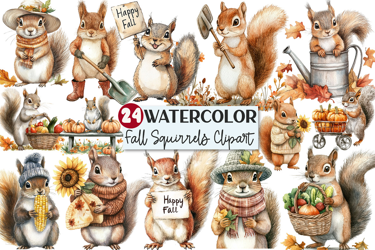 Fall Squirrels Garden Clipart, an Illustration by Rose Art (Photo 1 of 7)
