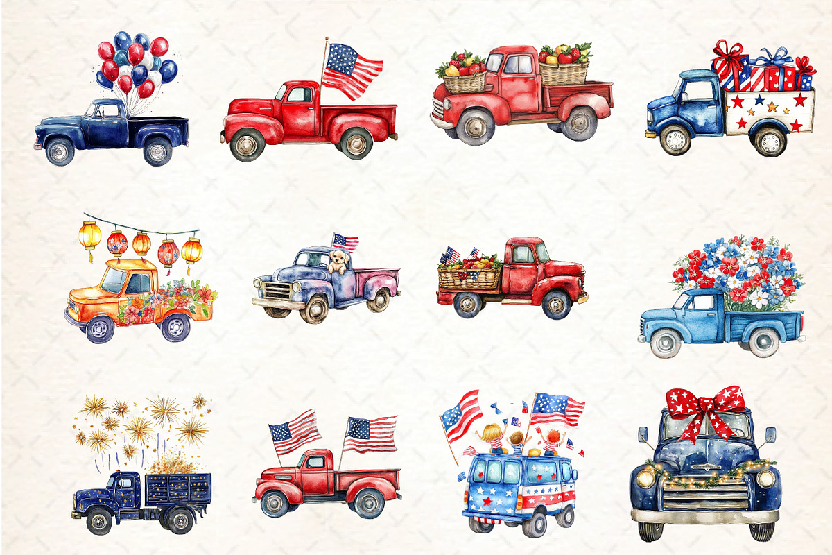 watercolor Truck 4th of july, an Illustration by DreamCafeArt (Photo 2 of 5)