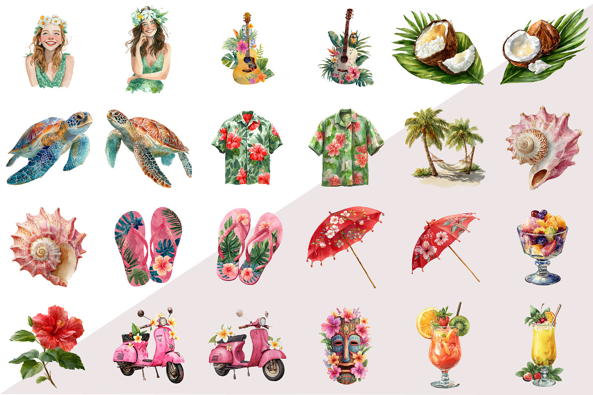Watercolor Summer Hawaii Clipart, an Illustration by Design Market (Photo 2 of 2)