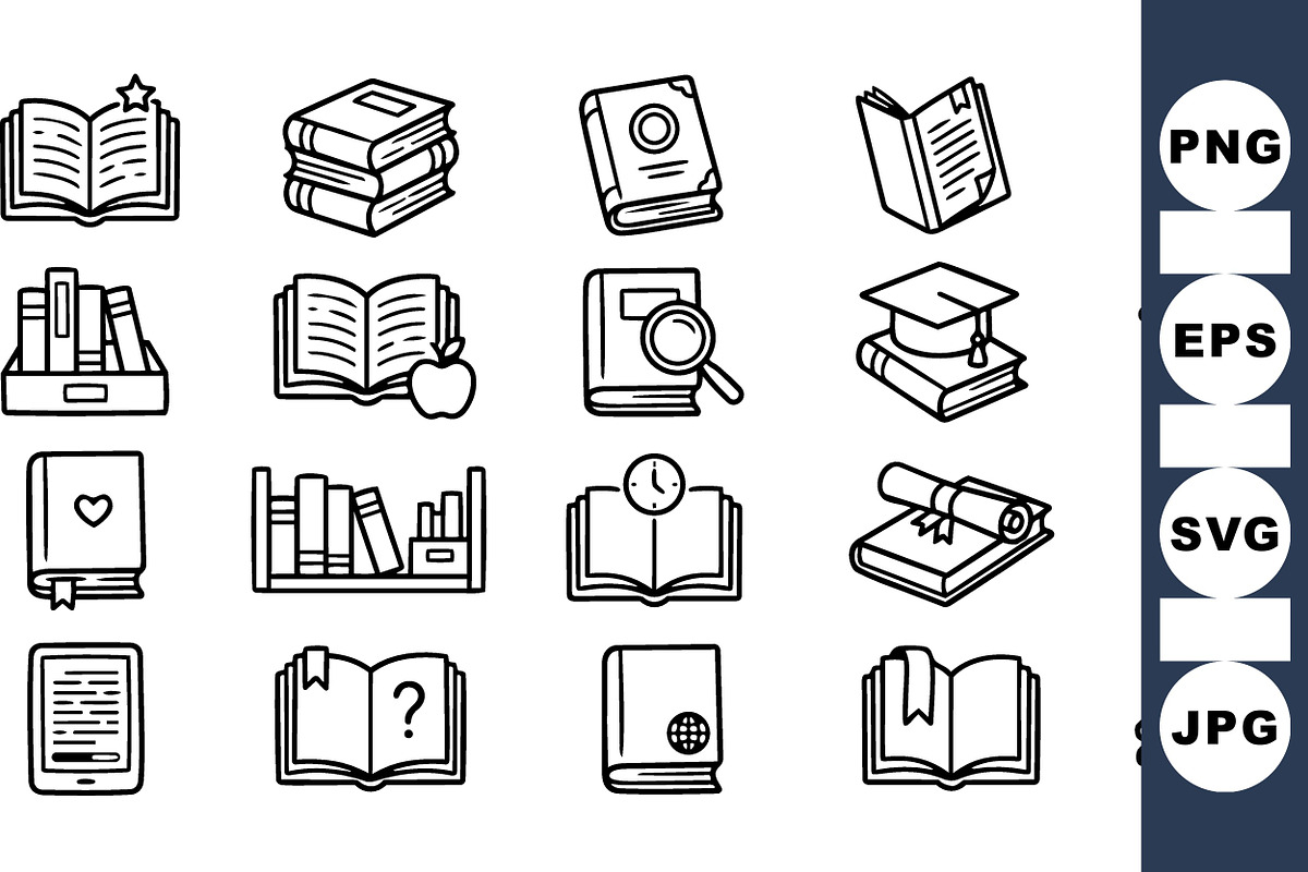 Hand Drawn Book Icon Set, an Illustration by designvectx (Photo 1 of 3)