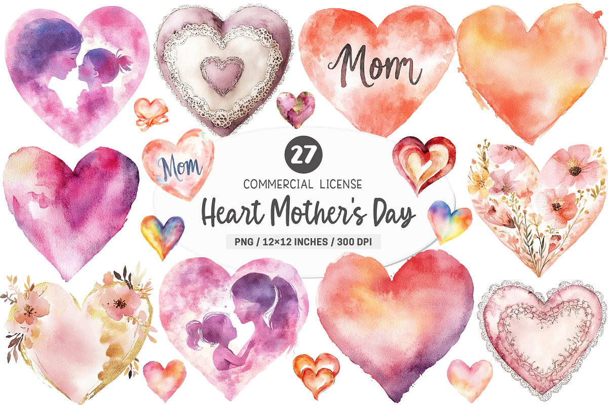 Heart Mother's Day Clipart PNG, an Illustration by SinaCreation (Photo 1 of 5)