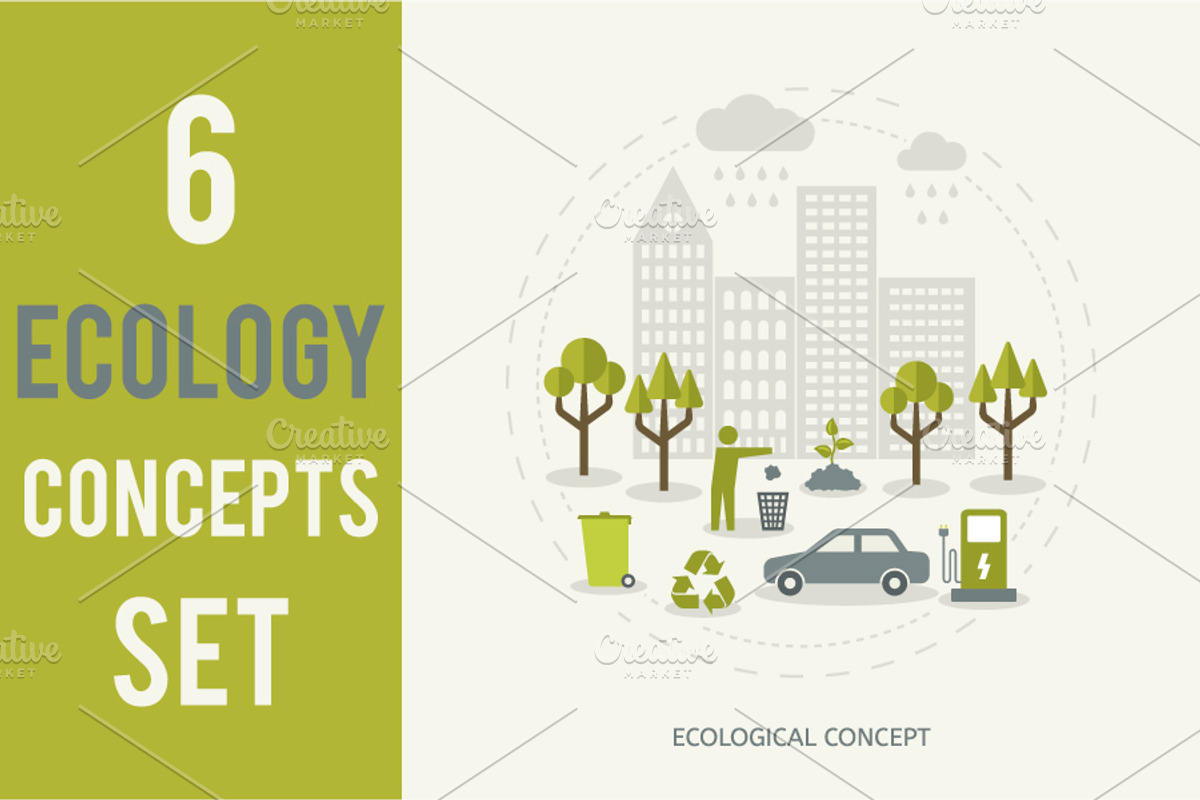 6 Ecologic Concepts Set, an Education Illustration by Olha Kostiuk (Photo 2 of 6)