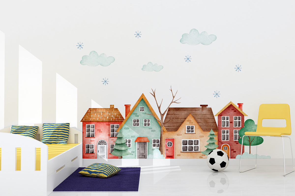 Watercolor Winter Houses clipart, a Decorative Illustration by LuiDesignStudio (Photo 4 of 5)