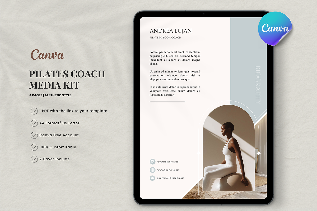 Pilates Coach Media Kit for Canva, a Marketing Template by Bonita Digital Design (Photo 2 of 7)