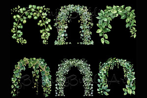 27 Watercolor Arch Green Leaves PNG