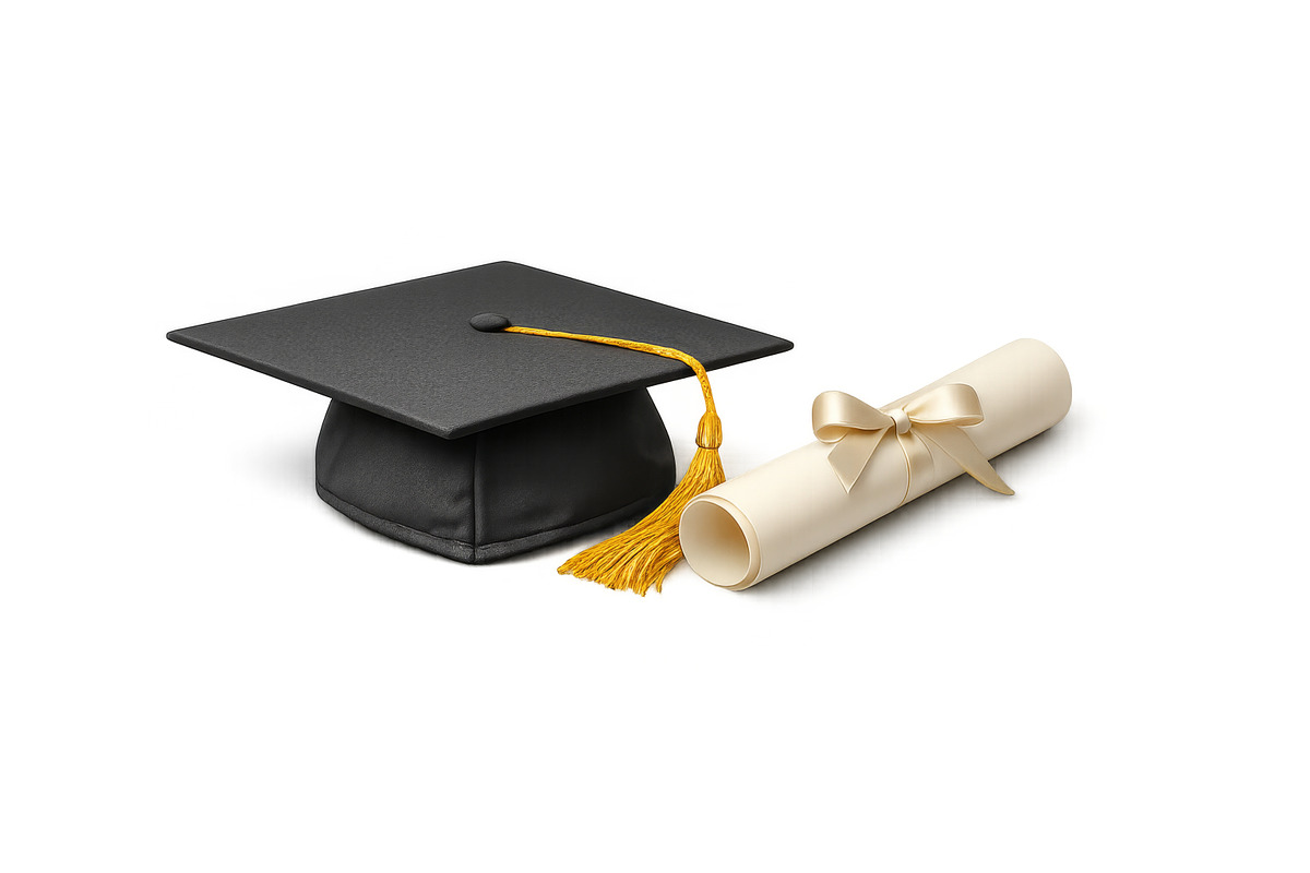 Graduation cap and diploma on white, an Illustration by Dvoevnore photos