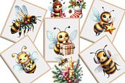 Cute Cartoon Christmas Bees Clipart, an Illustration by Creative Art (Thumbnail 4 of 9)