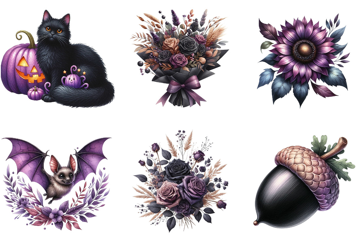Black & Purple Autumn Clipart, an Illustration by DreamArtGraphic (Photo 5 of 7)