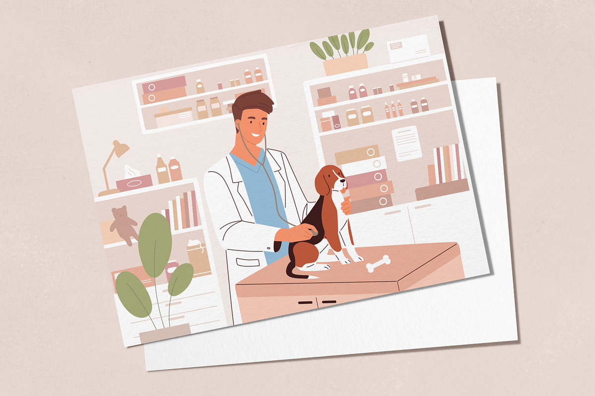 Veterinarian examining dog, an Animal Illustration by Good Studio (Photo 3 of 3)
