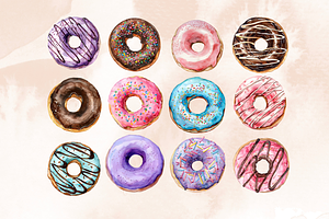 Donuts Clipart Watercolor Set