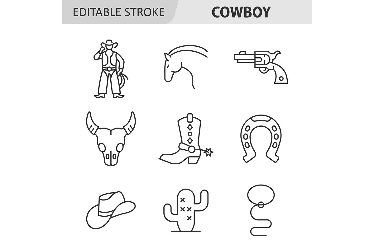 Cowboy line icon set, an Outline Icon by ElineDesign