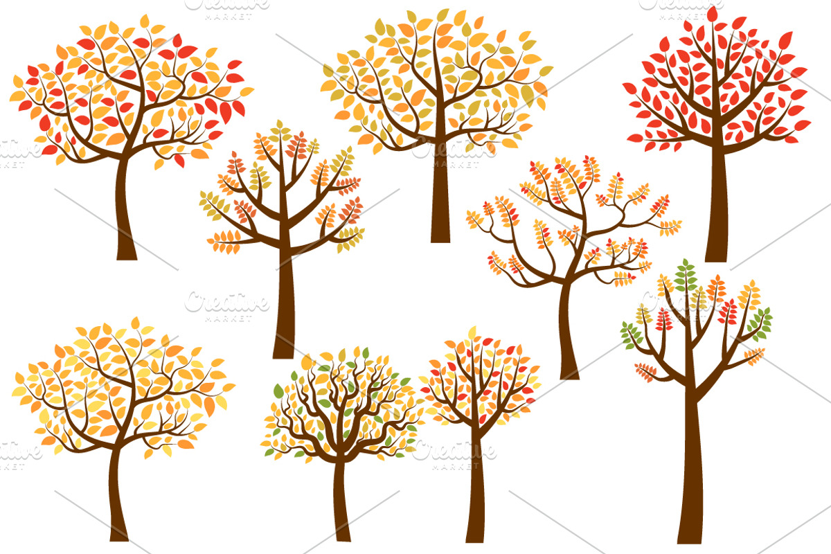 Fall trees clip art, Autumn trees, a Seasonal Illustration by Pravokrugulnik (Photo 2 of 2)