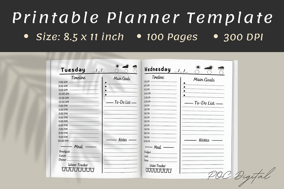 7 Days Weekly Planner Canva Template, a Print Template by POC Digital (Photo 2 of 4)