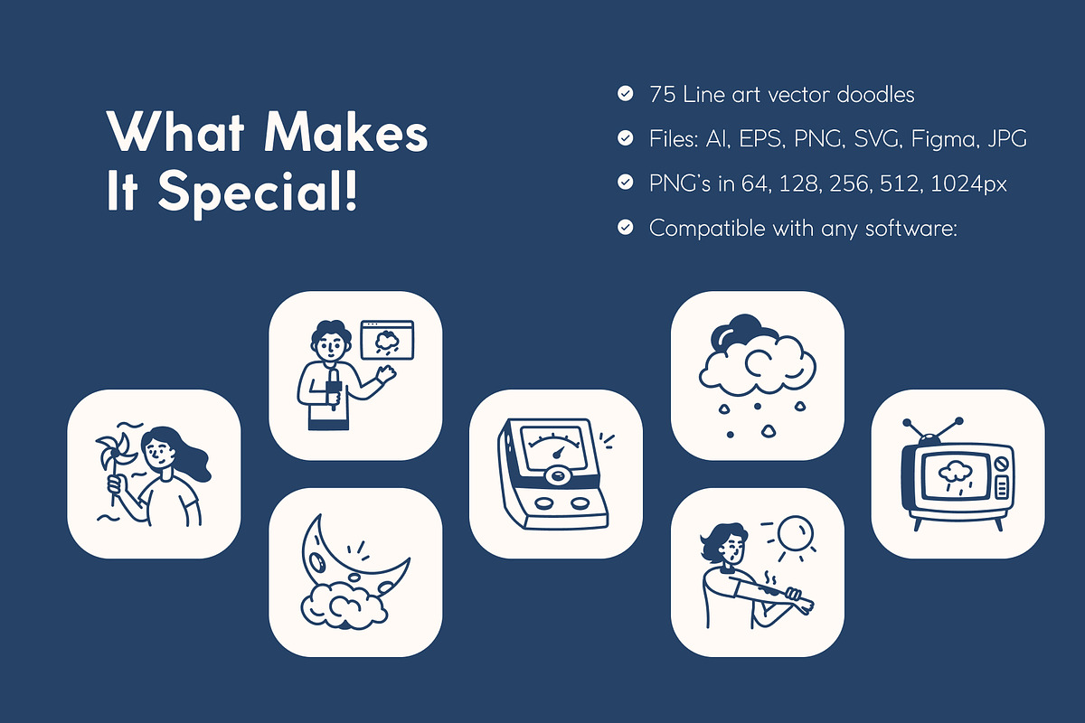 Weather Doodle Art Set, an Outline Icon by Vectors Market (Photo 2 of 8)