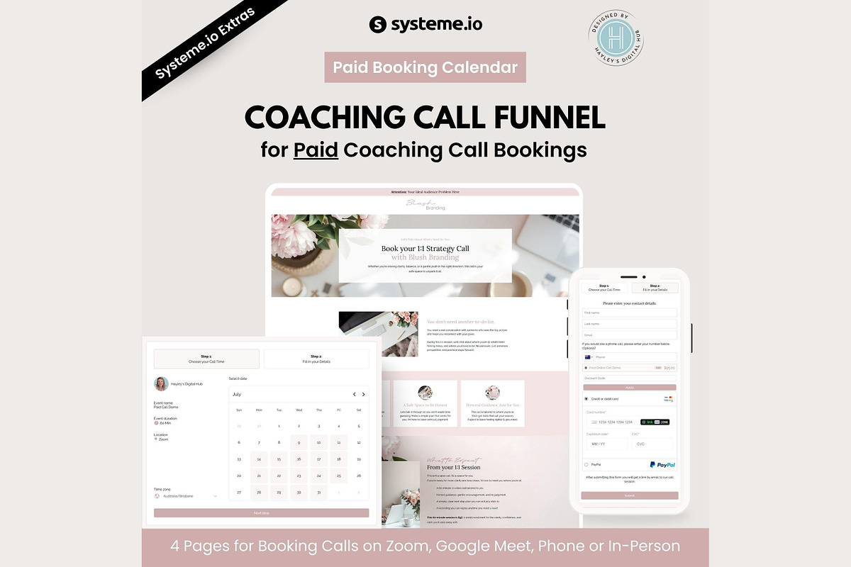 Systeme.io Blush Branding Paid Call, a Landing Page Template by Hayley's Digital Hub (Photo 1 of 10)