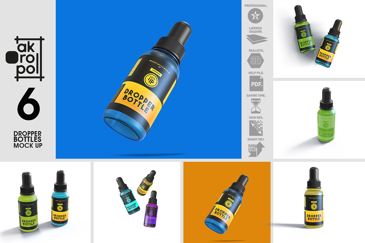 Dropper Bottles Mock Up, a Cups & Container Mockup by akropol (Photo 1 of 6)